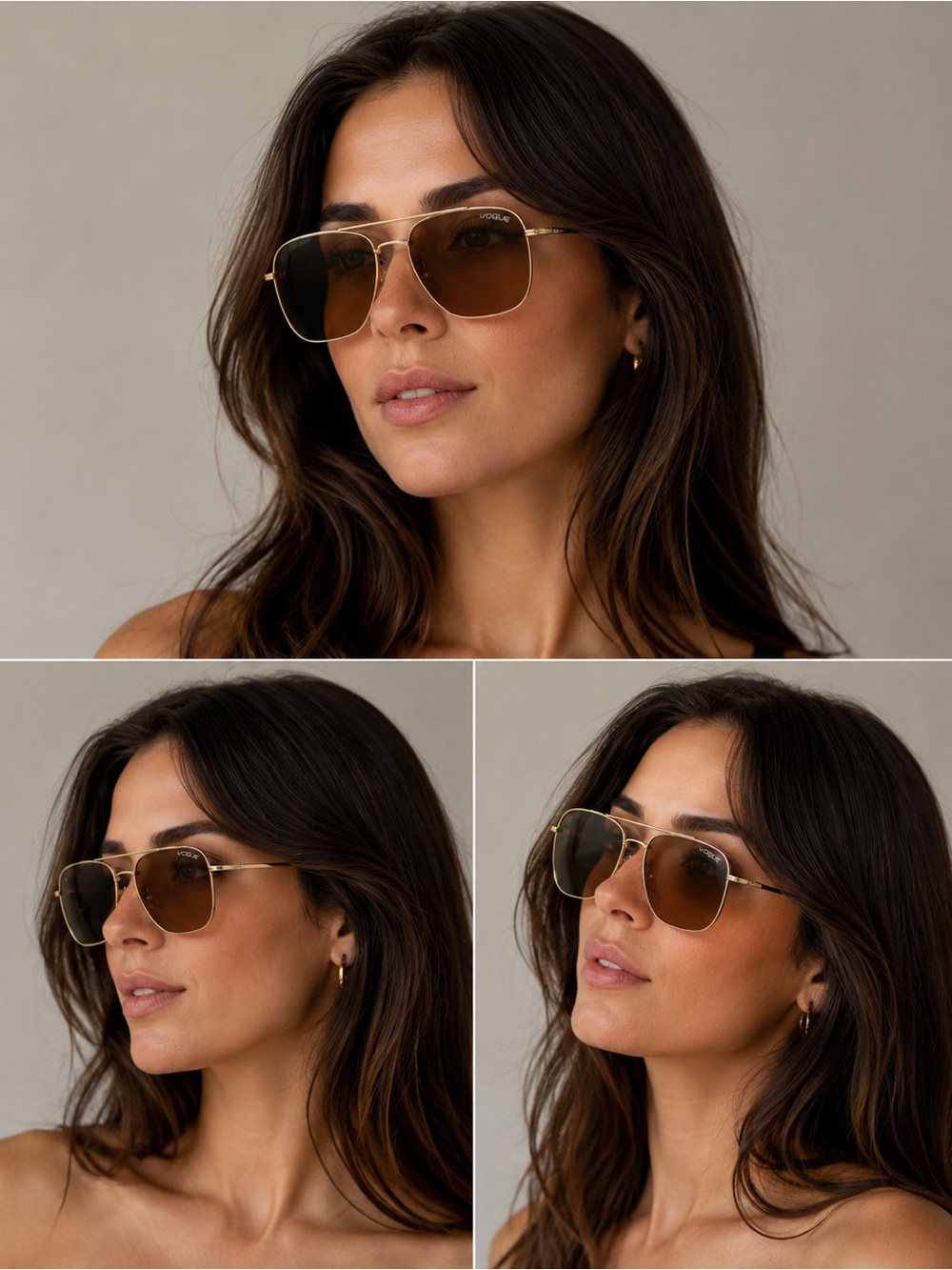 Women's Vogue Gold Metal Aviator Sunglasses with Brown Lenses - Picture 1 of 5